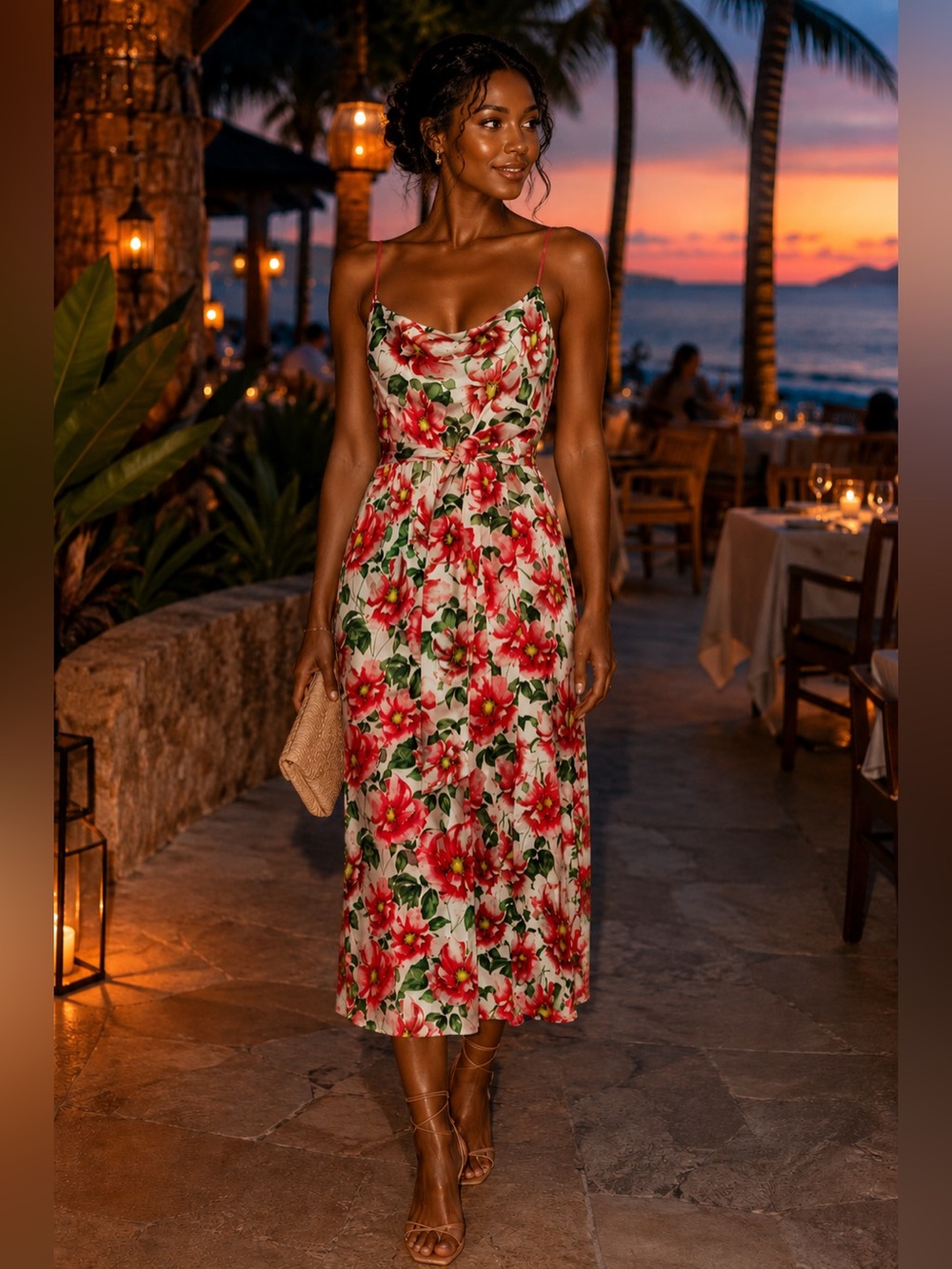 Alice + Olivia Silk Blend Samantha Cowl-Neck Floral Midi Dress 4 Small